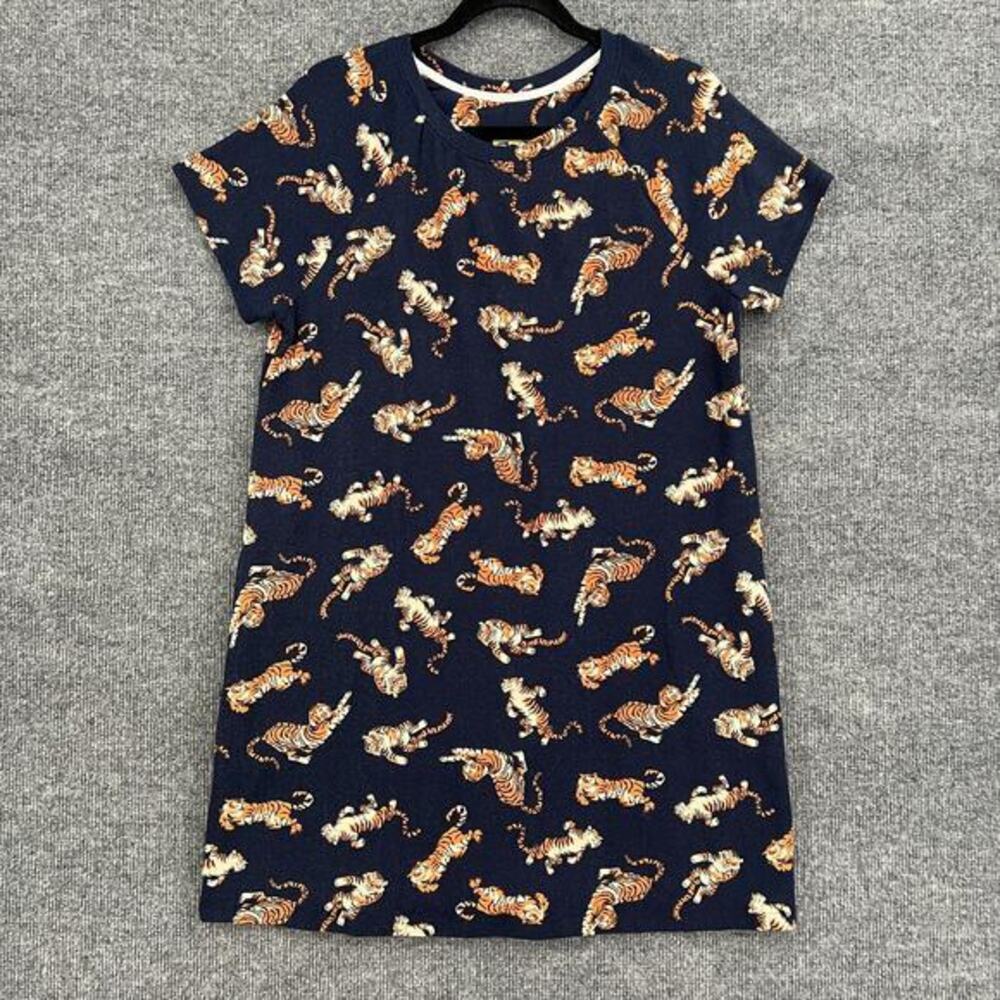 Shady Lady Pajamas Sleep Shirt Womens L Navy Tiger All Over Print Soft Pockets
